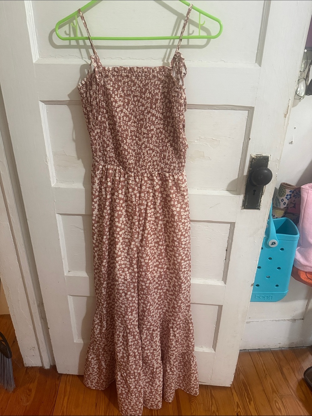 Floral Smocked Maxi Jumpsuit in Dusty Rose